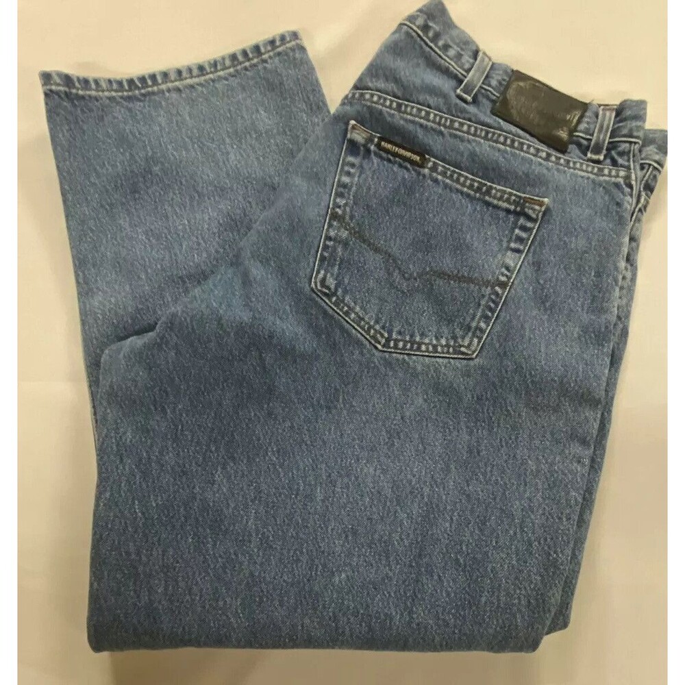 Harley Davidson Mens Medium Wash Straight Leg 5 Pocket Denim Blue Jeans 42x30